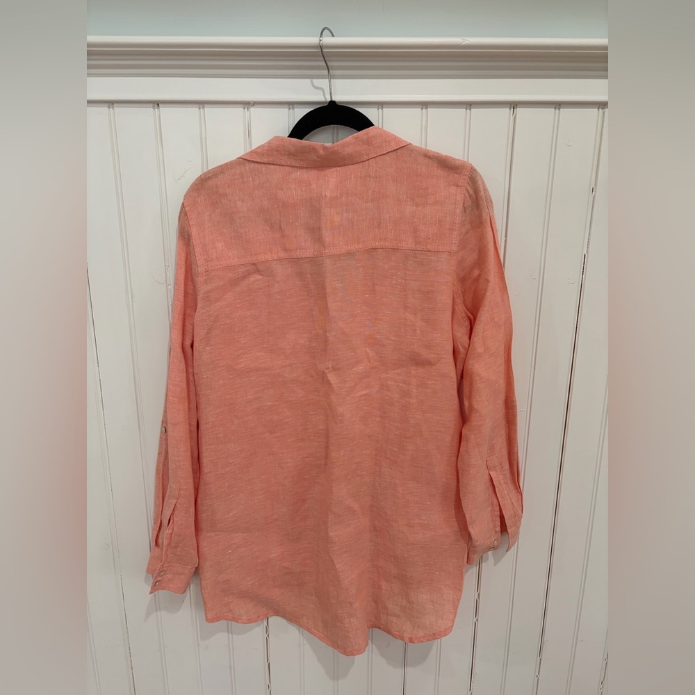 Sigrid Olsen 100% Linen Coral Button Down Shirt (M) - Picture 2 of 3